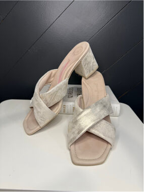 Paul Green Lauren Gold Suede Mule Heels Low Block Heel Size 8
